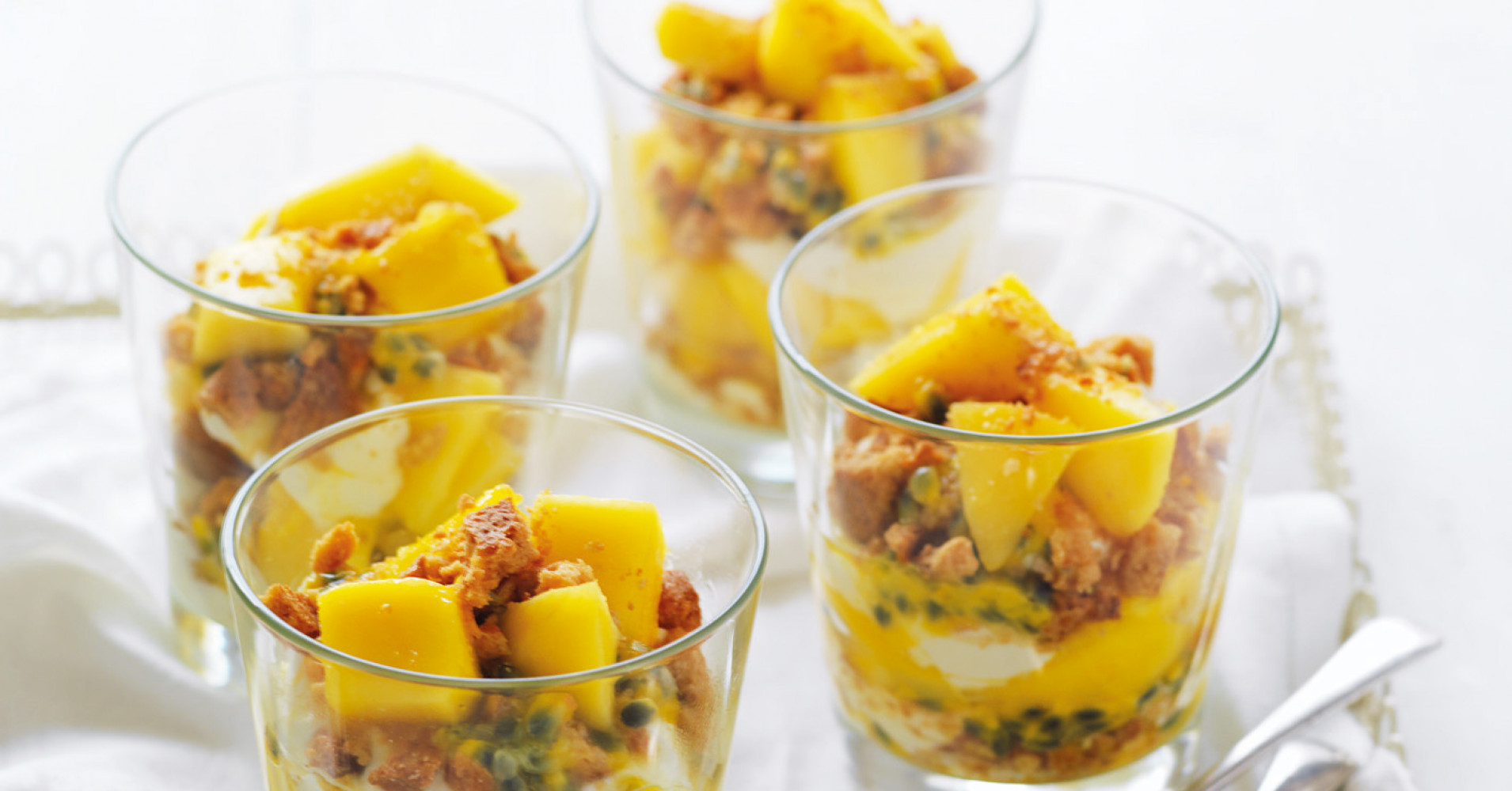 Easy Mango and passionfruit with ginger nut crumb and mascarpone